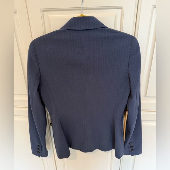 Theory for Barney's Wool Blend Blazer Navy Black Gray Stripes Size 4 Button Work - Picture 3 of 9